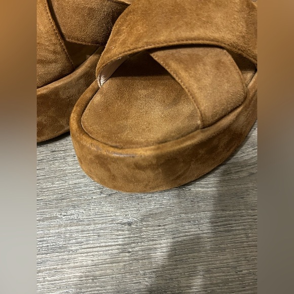 La Canadienne Kinsley Chestnut Suede Platform Strappy ankle Sandals Size 38 - Picture 12 of 12